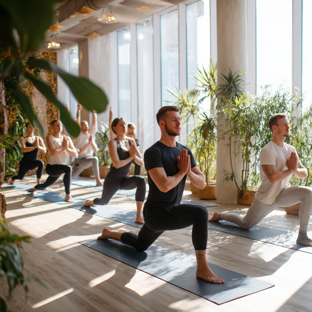 Ukážka rôznych jógových póz s detailnou aktiváciou svalov